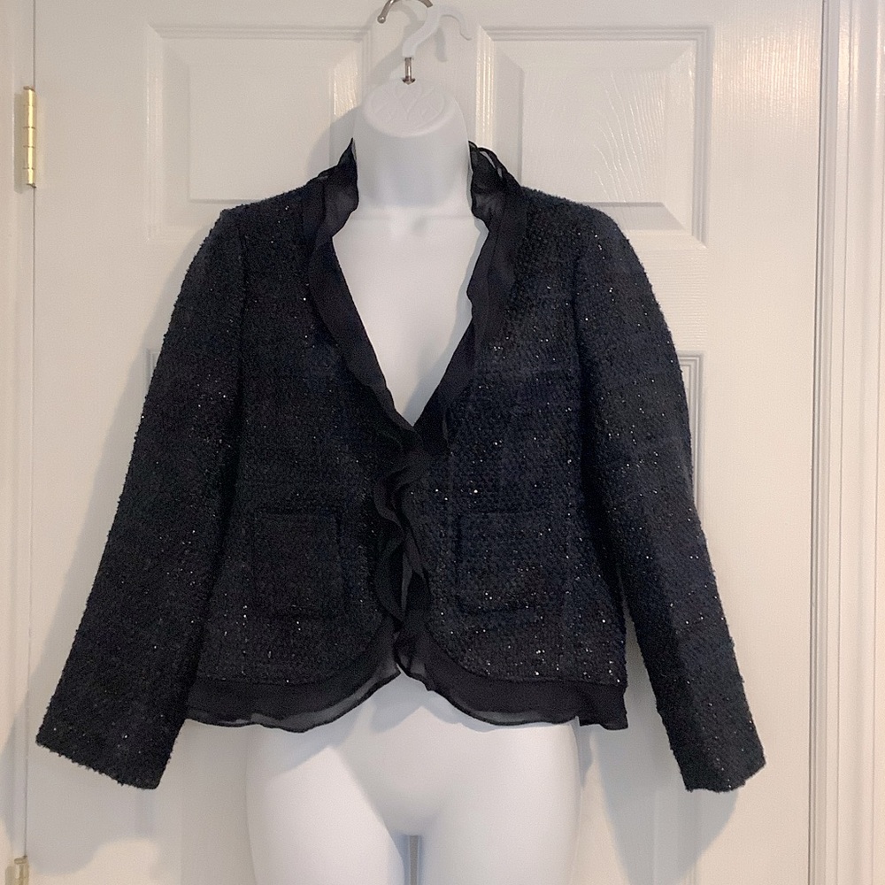NWT VINCE CAMUTO Blue Sparkle CropTweed Business Girl Boss Fall Blazer Jacket 4P